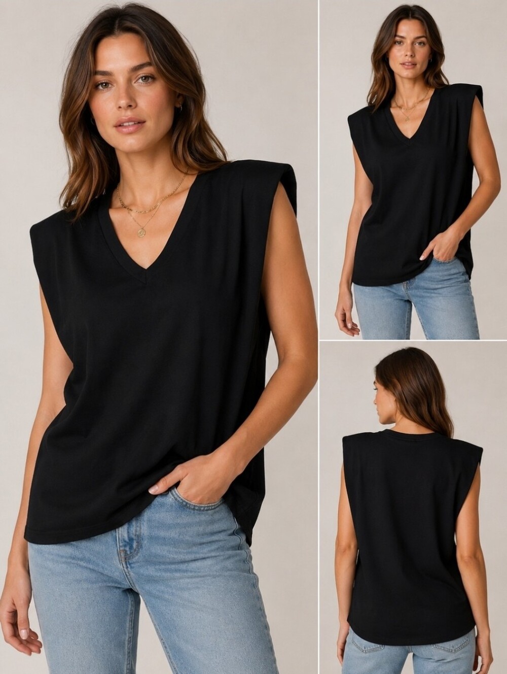 NWT BlankNYC sleeveless padded shoulder black cotton blouse SZ XS oversized